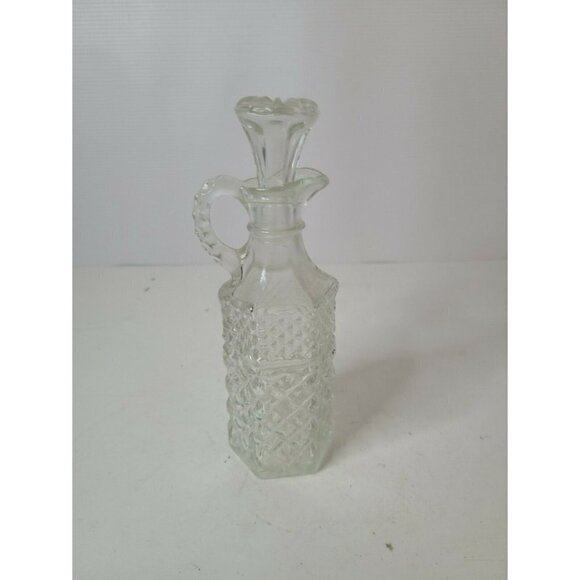 Vintage Anchor Hocking Wexford Clear Cut Glass Vinegar Oil Cruet With Stopper - Picture 1 of 7